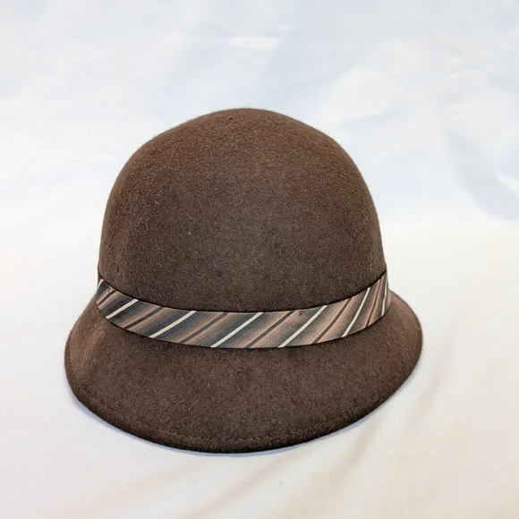 Goorin Bros Brown Wool Cloche Hat with Striped Band Medium